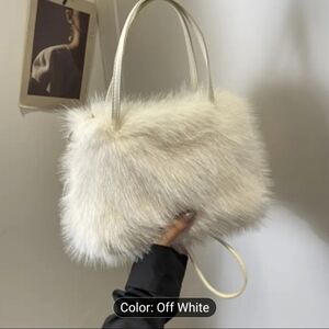 Elegant Cream Faux Fur Handbag